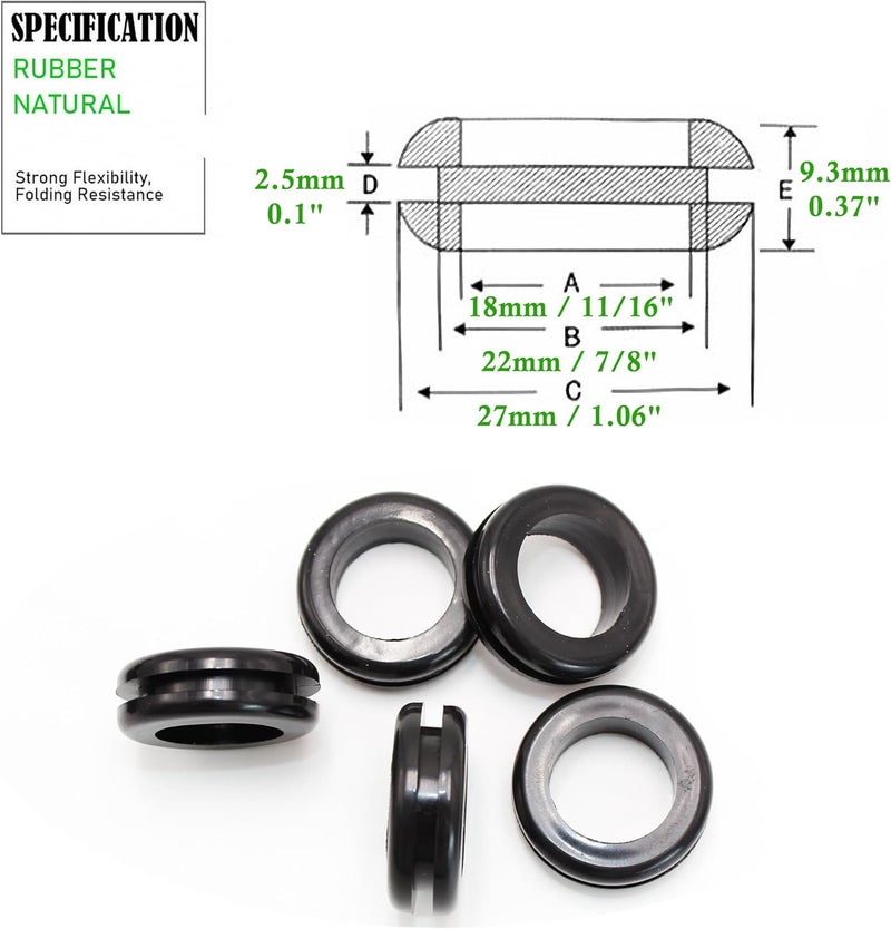 EASYEAH Store Rubber Grommets for Wiring 7/8 in Drill Hole, 11/16 in ID Firewall Grommet Automotive, Eyelet Ring Gasket Hole Grommets for Metal Electric Box, Wires Cables Hoses Protection, 25 Pcs, 18x22 mm - Image 2